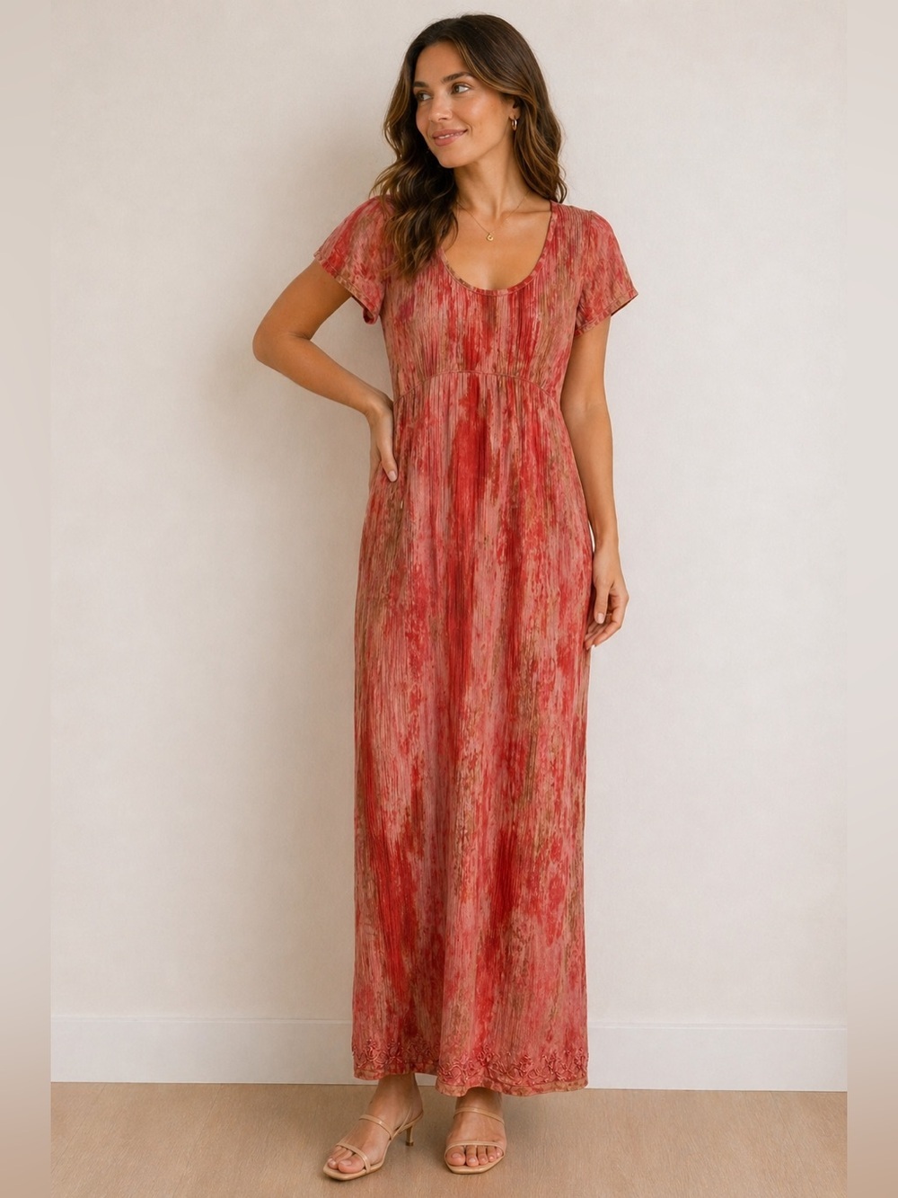 Boho Maxi Dress Resort Beach Vacation Flowy Rayon Tie Dye Sunset Medium Large